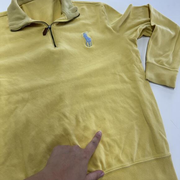 Polo Ralph Lauren Sweatshirt Mens Small Yellow Quarter Zip Big Pony Logo Cotton - Picture 5 of 9